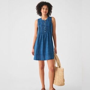 Faherty Isha indigo 100% linen mini dress size XL